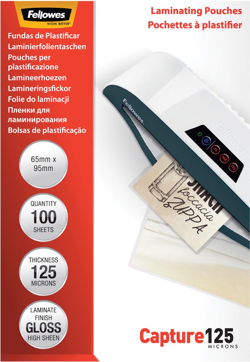 Fellowes - lamineerhoes Capture125 ft 65 x 95 mm, 250 micron (2 x 125 micron), pak van 100 stuks