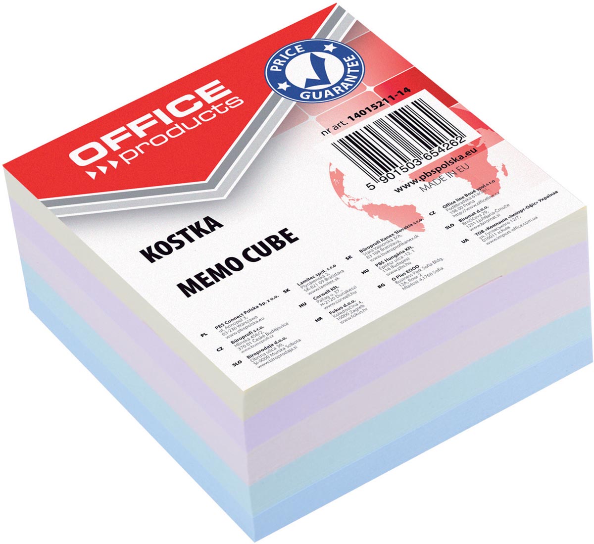 OFFICE products - memokubus, gelijmd, 8,5 x 8,5 x 4 cm, geassorteerde pastelkleuren