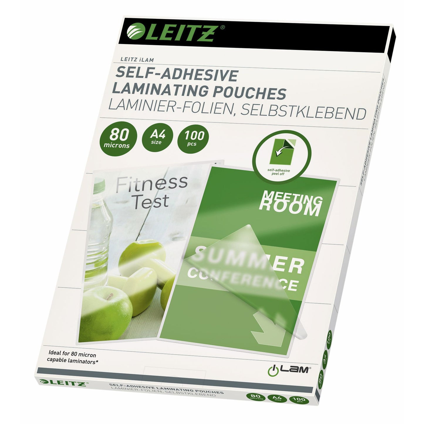 Leitz - Sleeve di laminazione iLAM A4 autoadesiva 2x80micron EVA 100 pezzi