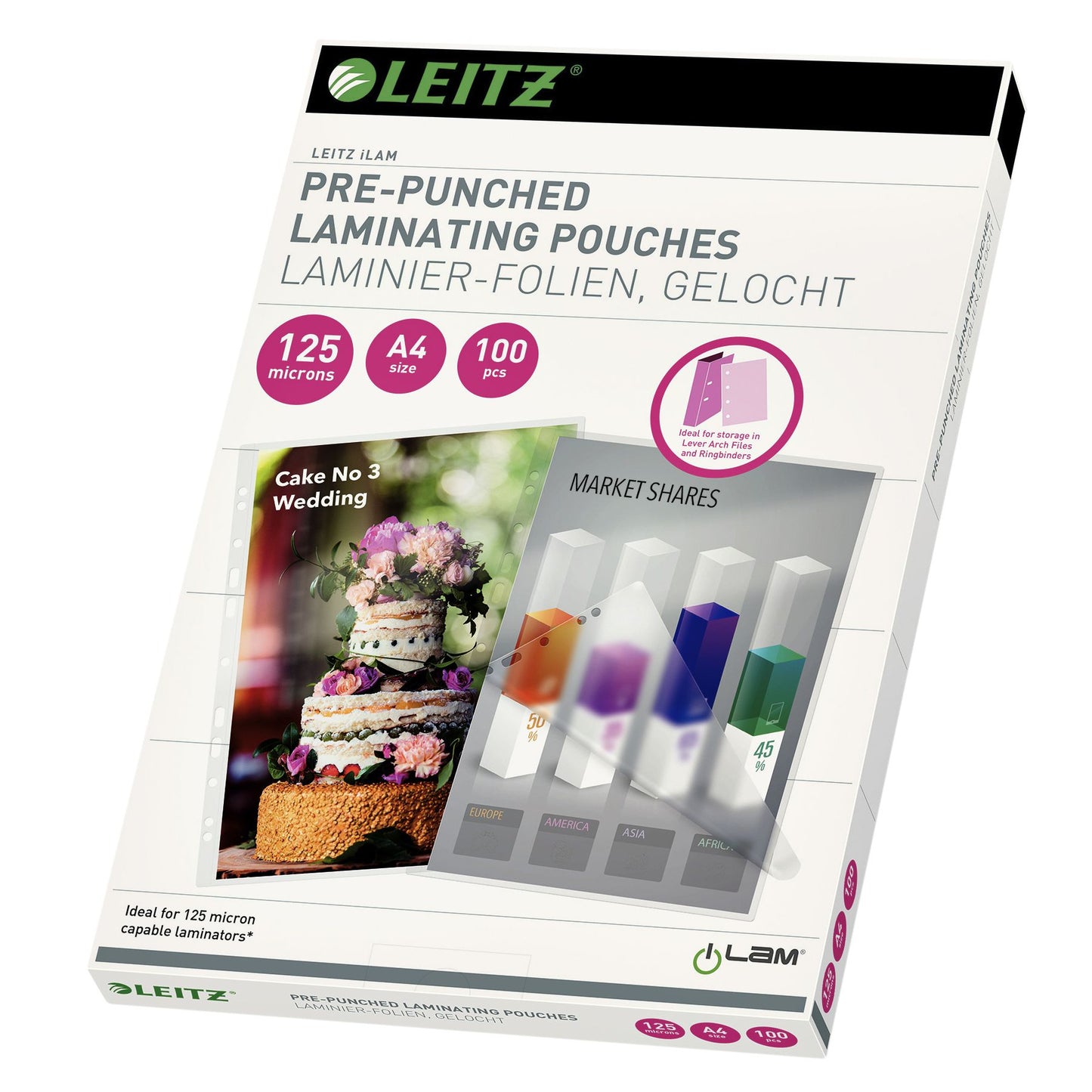 Leitz - Lamineerhoes iLAM A4 met perforatieband 2x125micron EVA 100 stuks