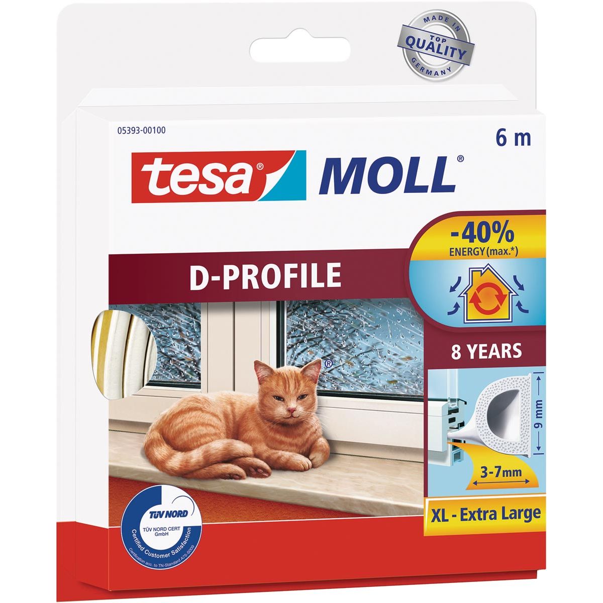 Tesa - Moll Classic tochtstrip D-profiel, 6 m, wit