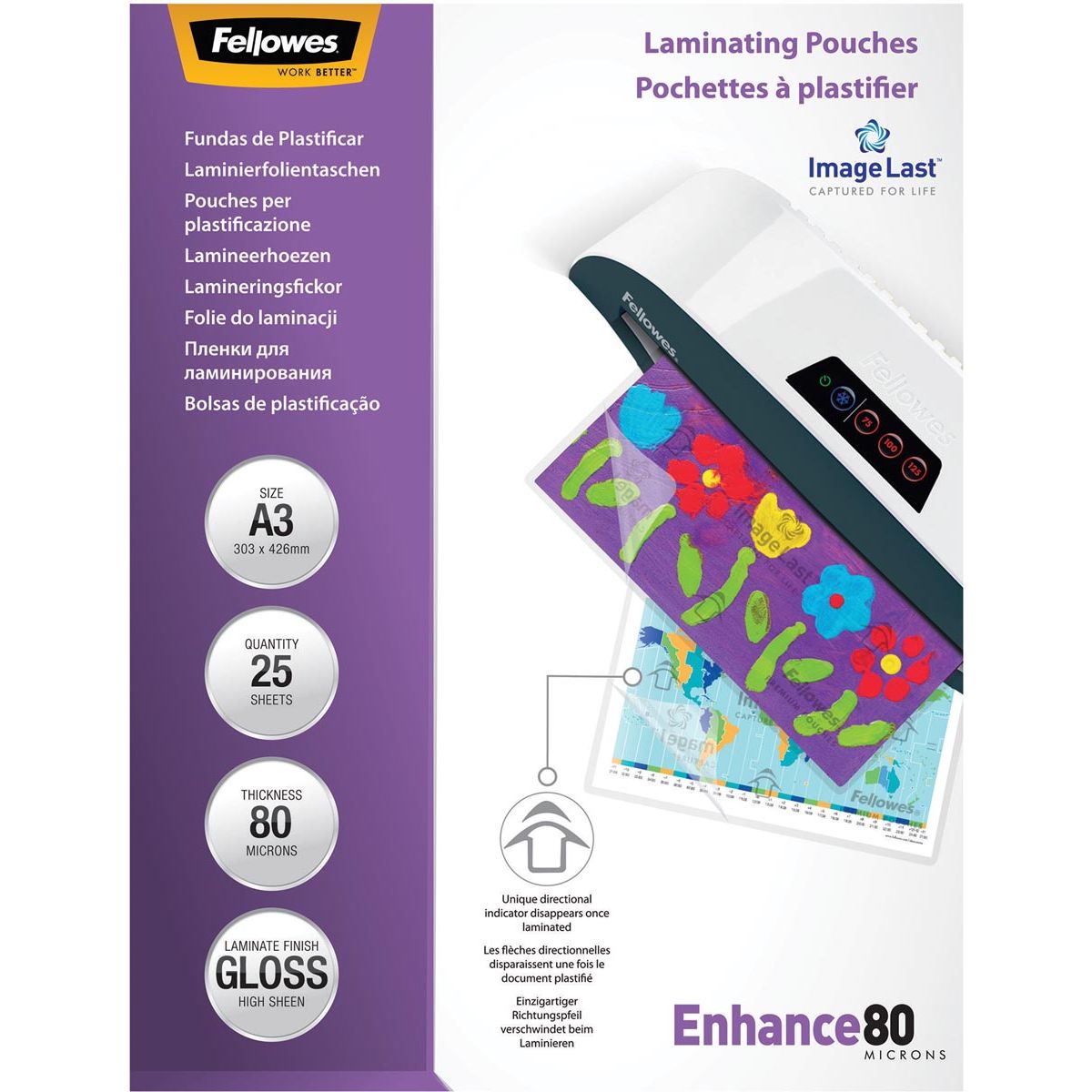 Fellowes - laminating pouches Enhance80 ft A3, 160 micron (2 x 80 micron), glossy, pack of 25
