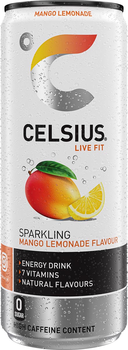 Celsius - Mango Lemonade, blik van 25 cl, pak van 12 stuks