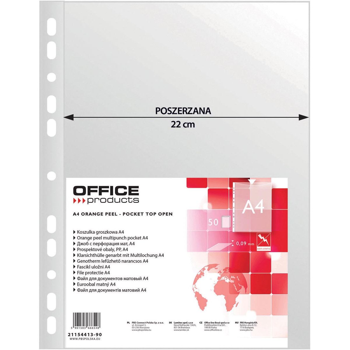 OFFICE products - geperforeerde showtas, A4, 90 micron, gekorreld, pak van 50 stuks