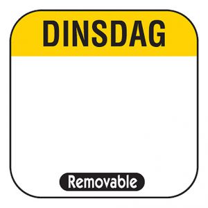 Day label writable size. 25x25mm 1000 pieces label TUESDAY