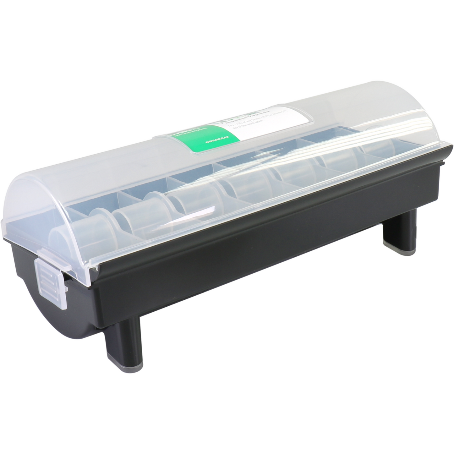 Klika - Labeldispenser | excl. 7 rollen ma/zo | 9.5x10x zwart/transparant
