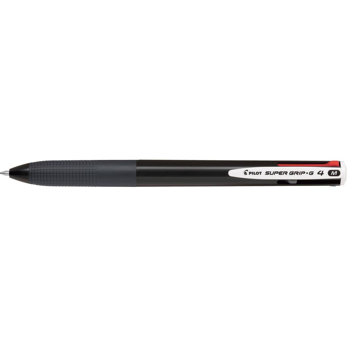Pilot - Super Grip G-4 4-kleurenbalpen, medium, klassieke inktkleuren, zwart lichaam