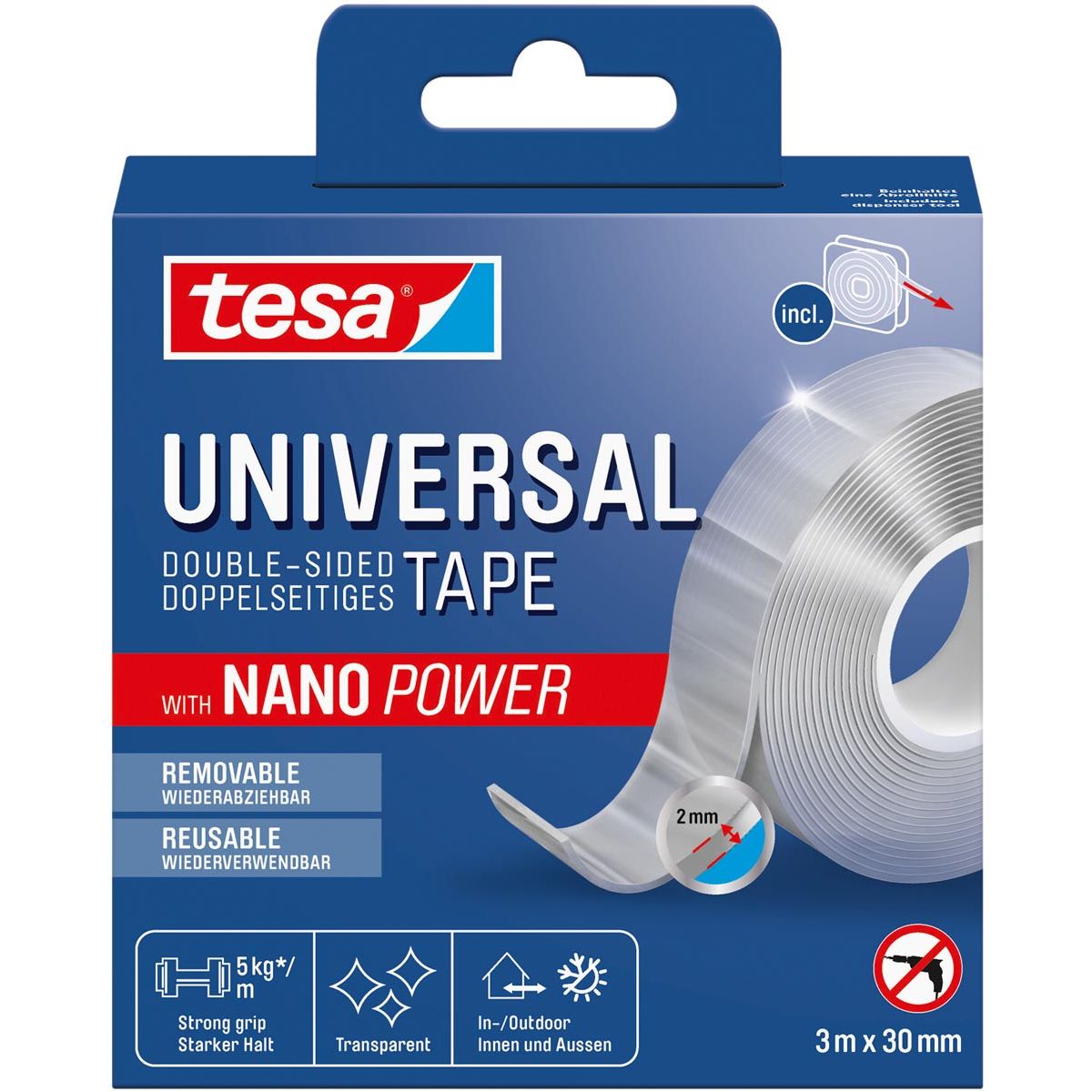 Tesa - dubbelzijdige e Nano Power, ft 3 m x 30 mm, transparant