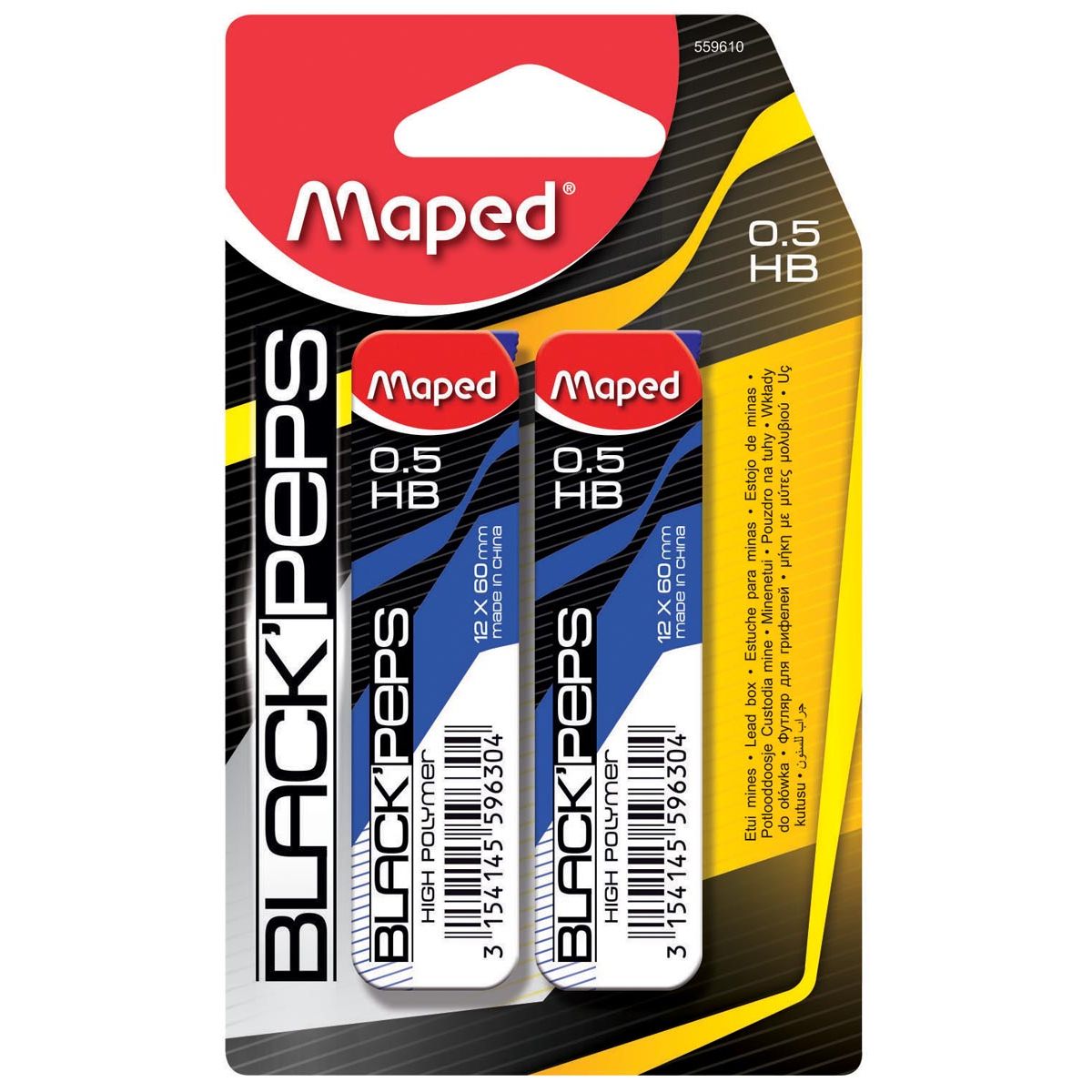 Maped - Black'peps potloodstiften, 0,5 mm, HB, blister van 2 etuis van 12 stuks