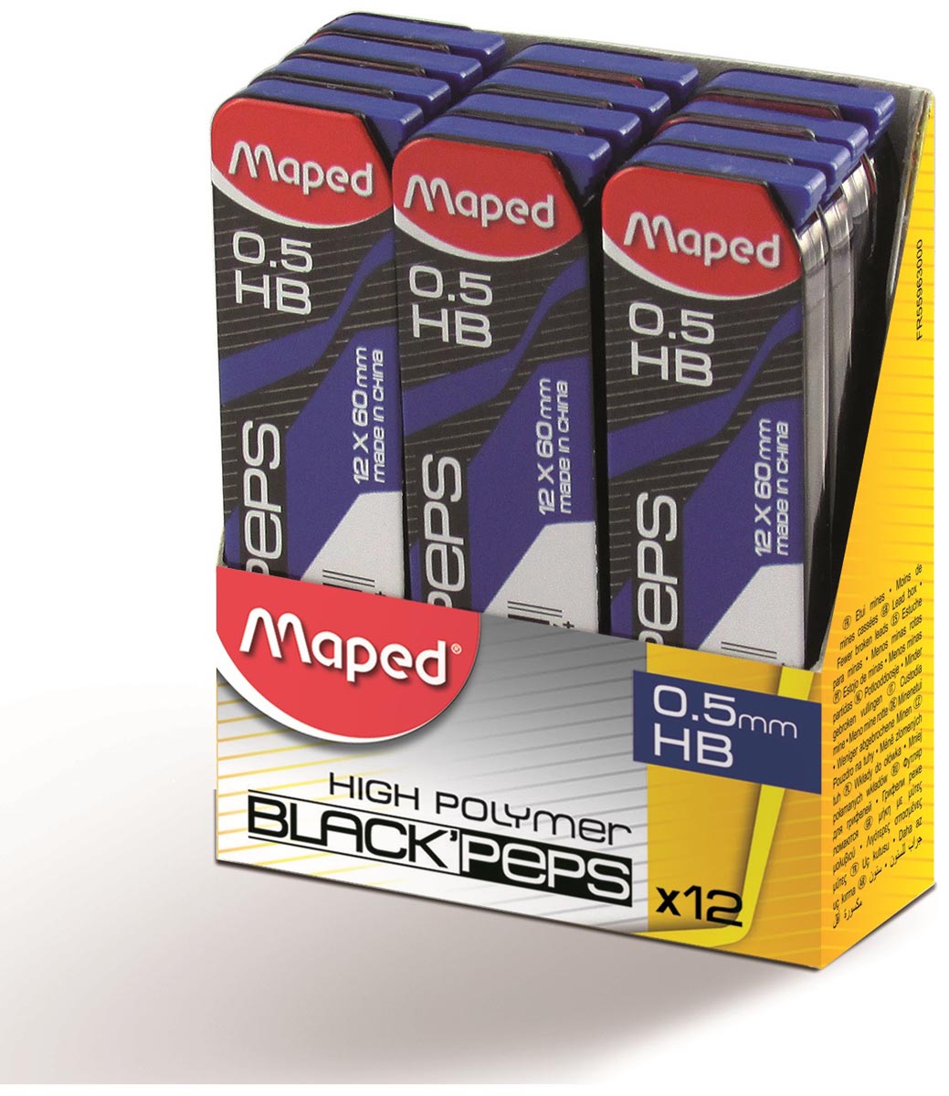 Maped - Black'peps potloodstiften, 0,5 mm, HB, doos van 12 stuks