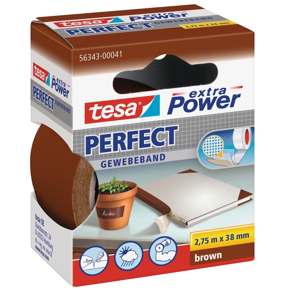 Tesa - extra Power Perfect, ft 38 mm x 2,75 m, bruin