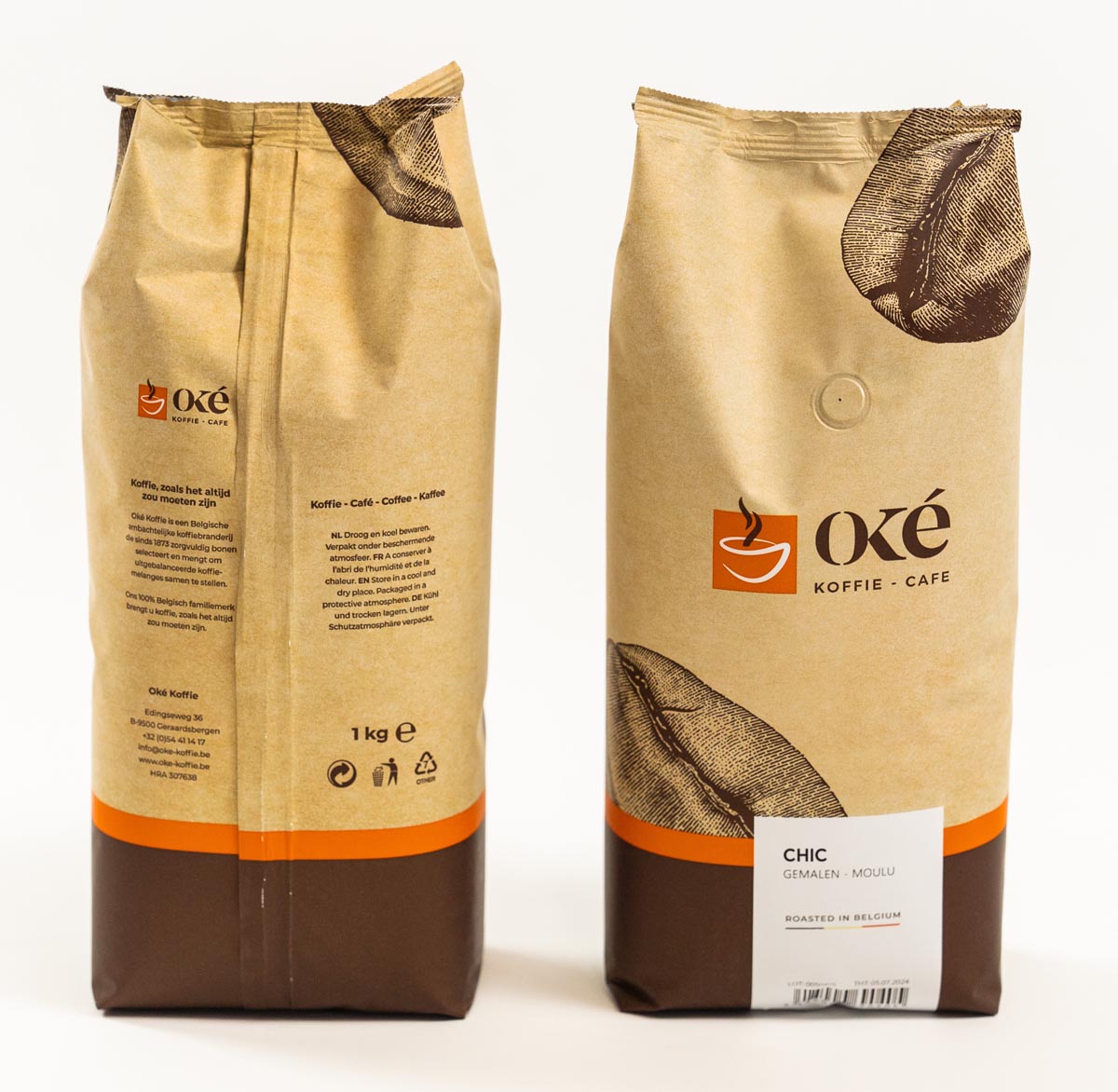 OKE Koffie - Café OK, moulu, sac de 1 kg, Chic