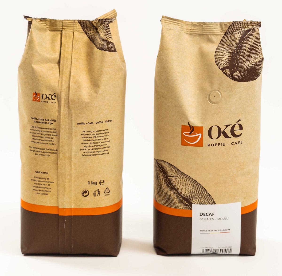 OKE Koffie - OK coffee, ground, 1 kg bag, Deca