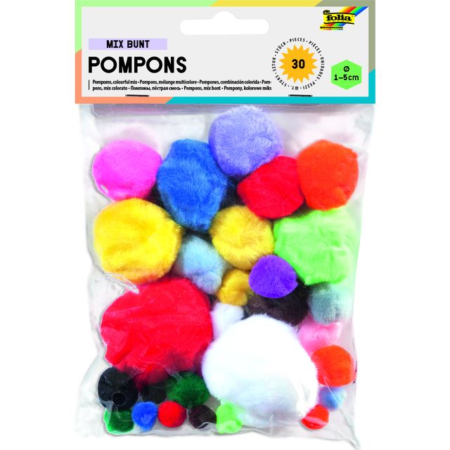 Papel Folia - Pompon Folia 30 piezas, varios colores y tamaños, 30 piezas