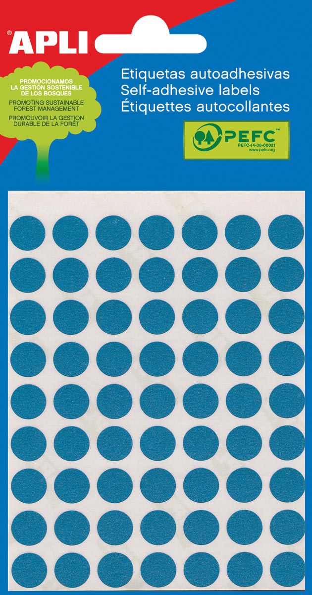 Apli - round labels in case diameter 10 mm, blue, 315 pieces, 63 per sheet (2052)