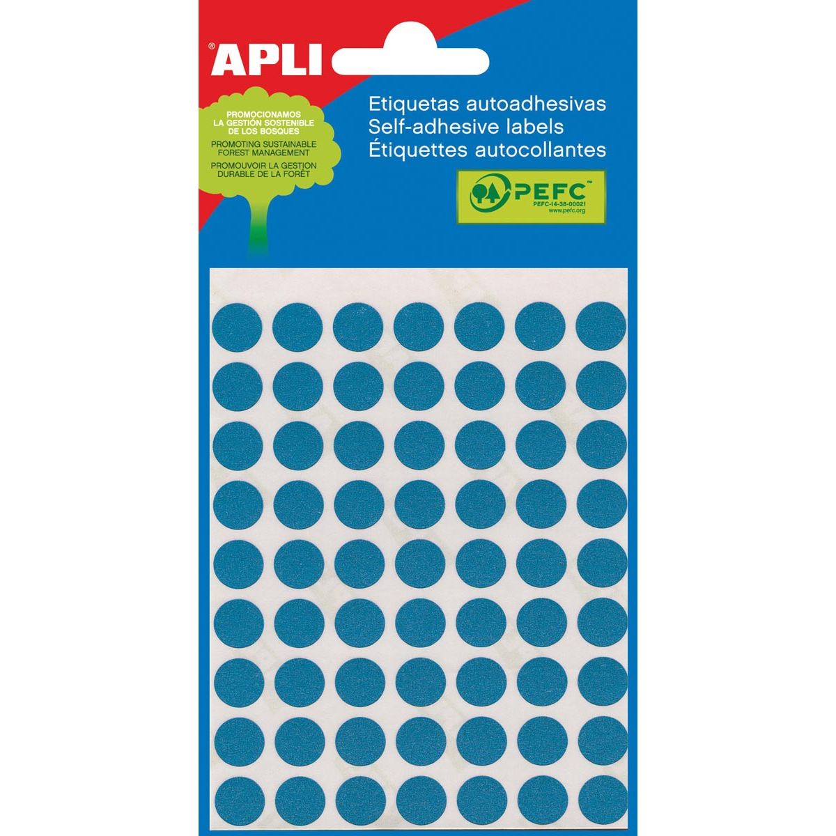 Apli - ronde etiketten in etui diameter 10 mm, blauw, 315 stuks, 63 per blad (2052)