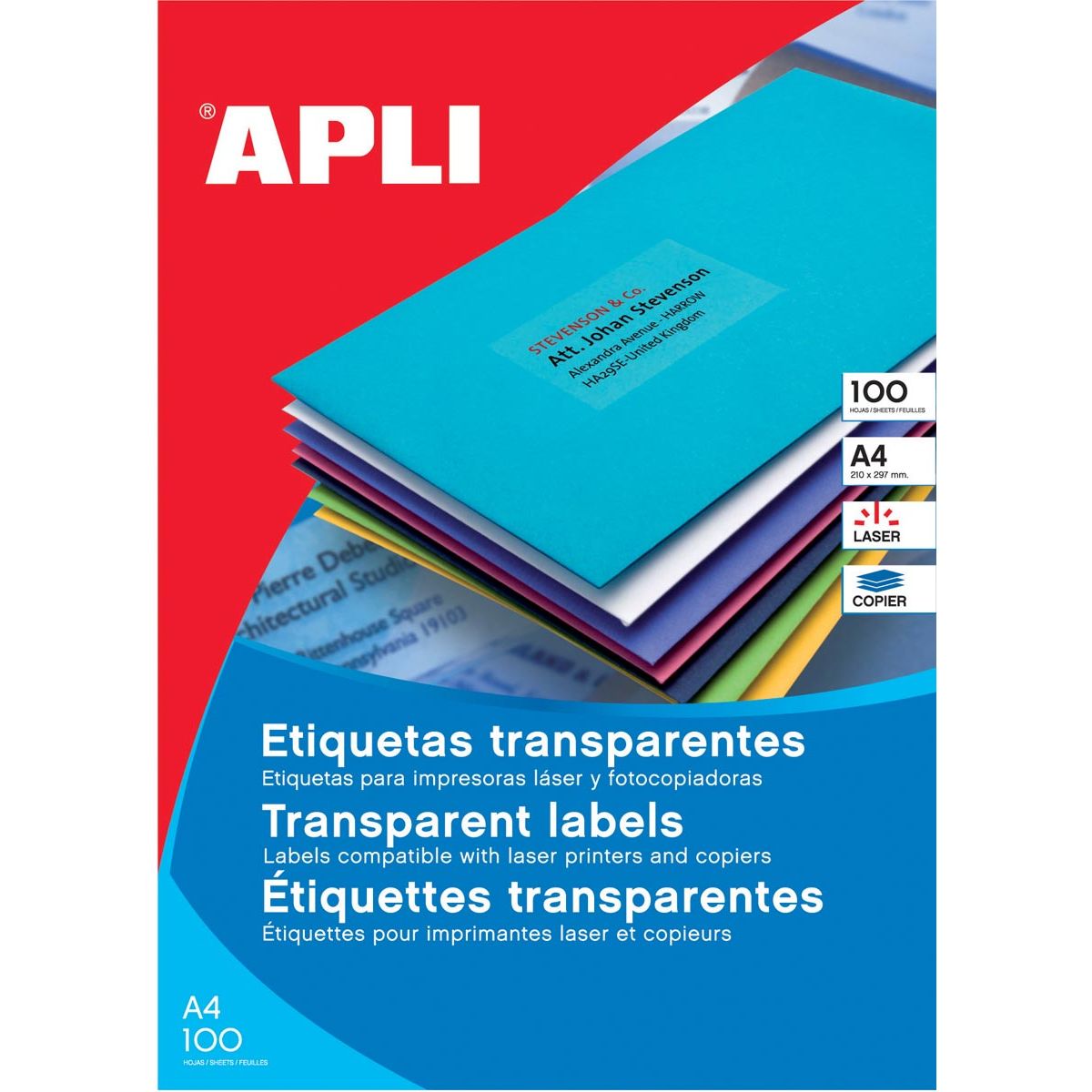 Apli - Transparante etiketten ft 210 x 297 mm (b x h), 20 stuks, 1 per blad, doos van 20 blad