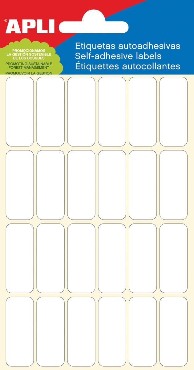 Apli - white labels ft 12 x 30 mm (w x h), 144 pieces, 24 per sheet (2671)