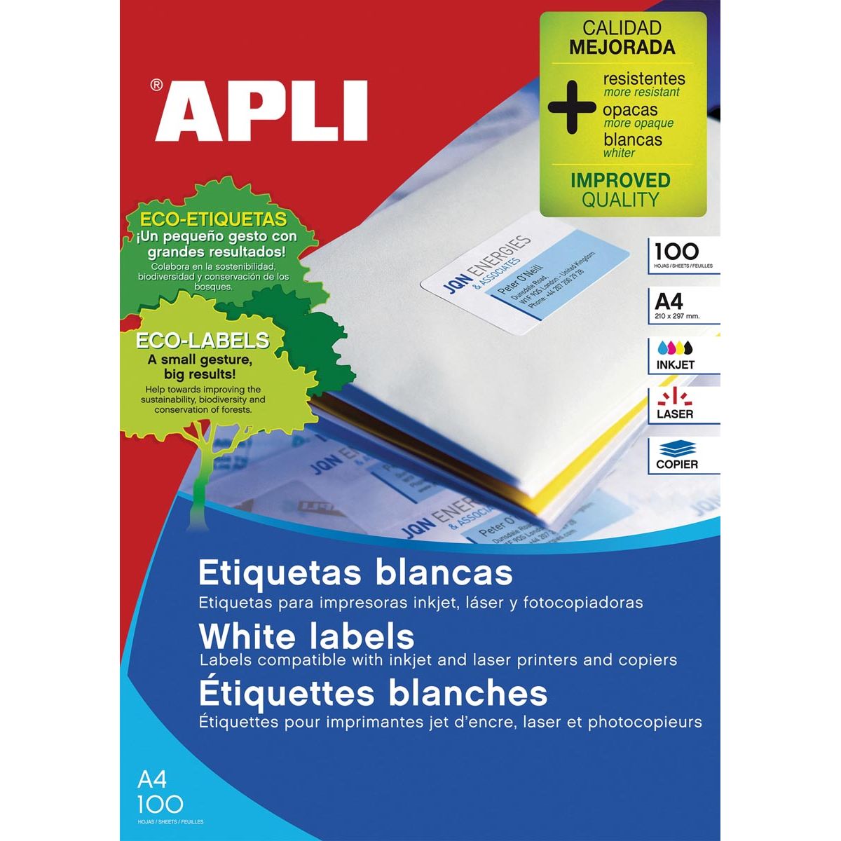Apli – weiße Etiketten ft 105 x 74 mm (B x H), 800 Stück, 8 pro Blatt (1279)