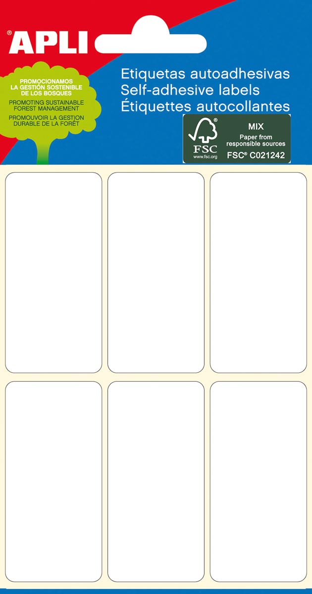 Apli - white labels ft 26 x 54 mm (w x h), 36 pieces, 6 per sheet (2681)