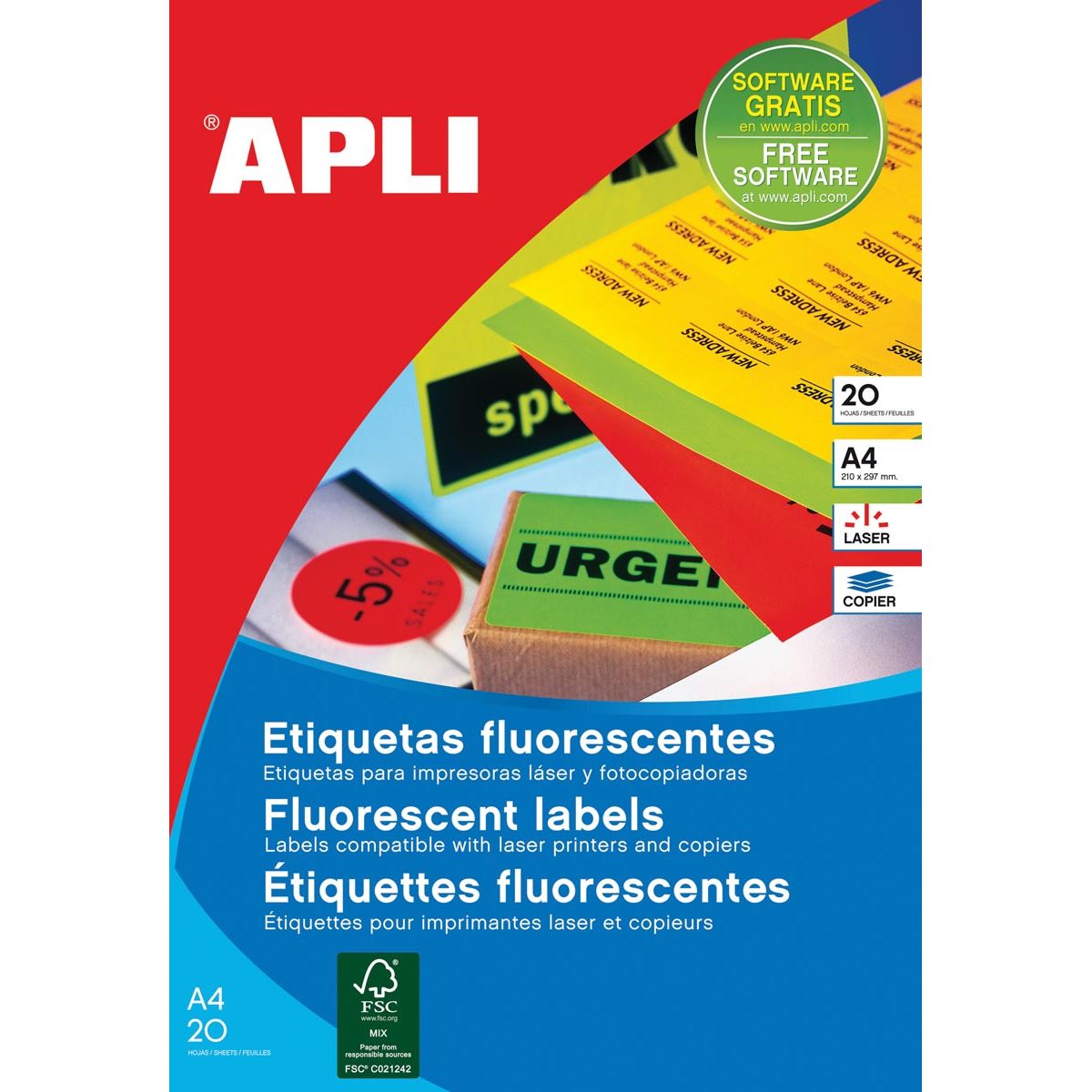 Apli - étiquettes fluorescentes 99,1 x 67,7 mm (l x h) orange