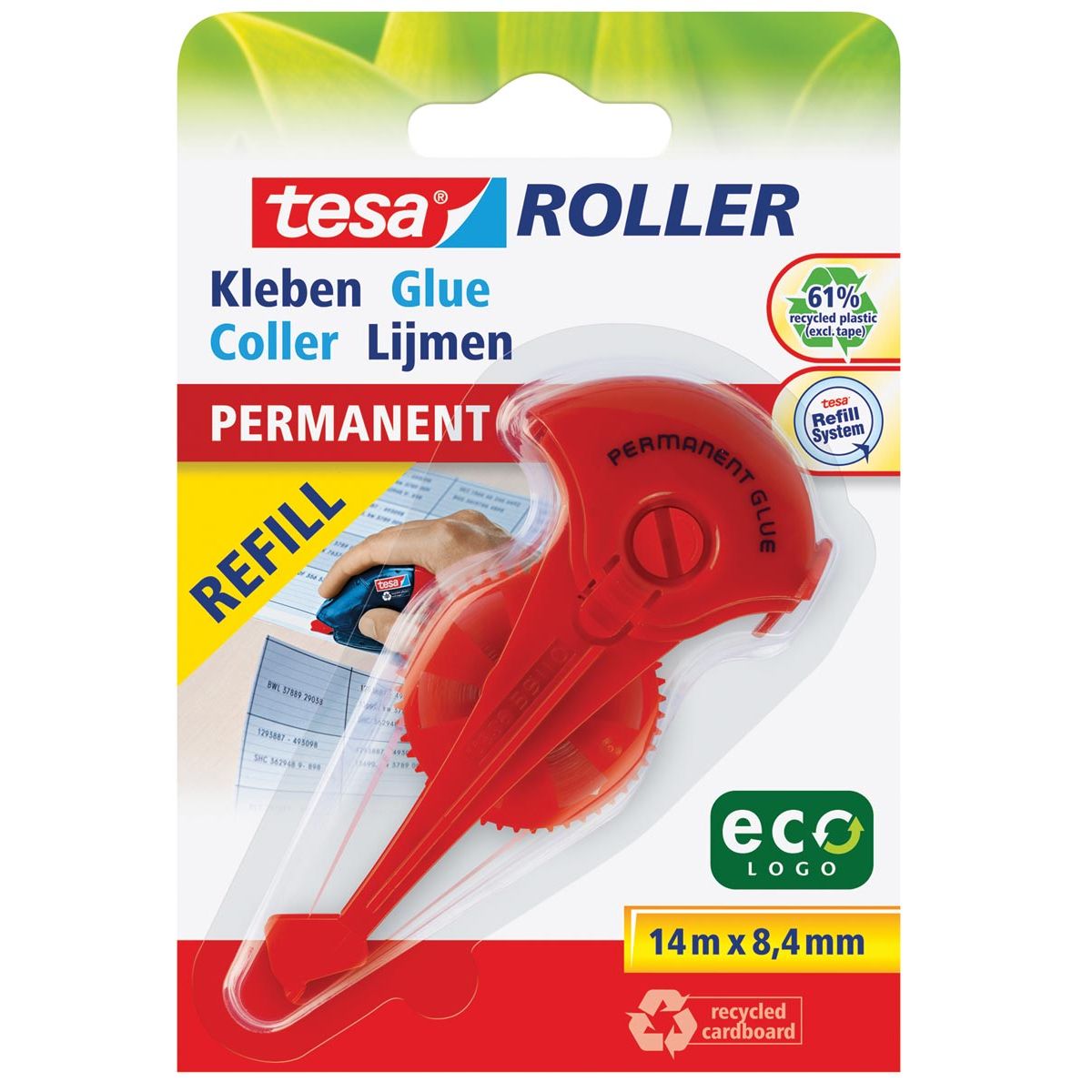 Tesa - Roller navulling lijmroller permanent ecoLogo, ft 8,4 mm x 14 m, op blister
