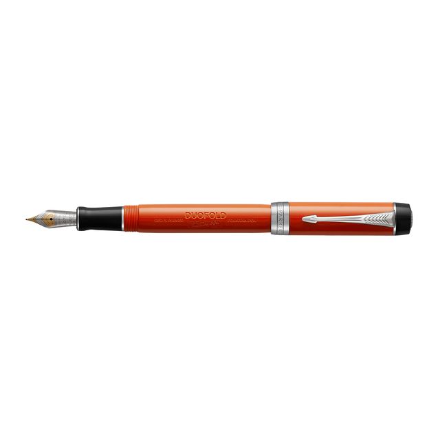 Parker - Pluma estilográfica Duofold Classic Vintage grande laca roja 18k CT mediana
