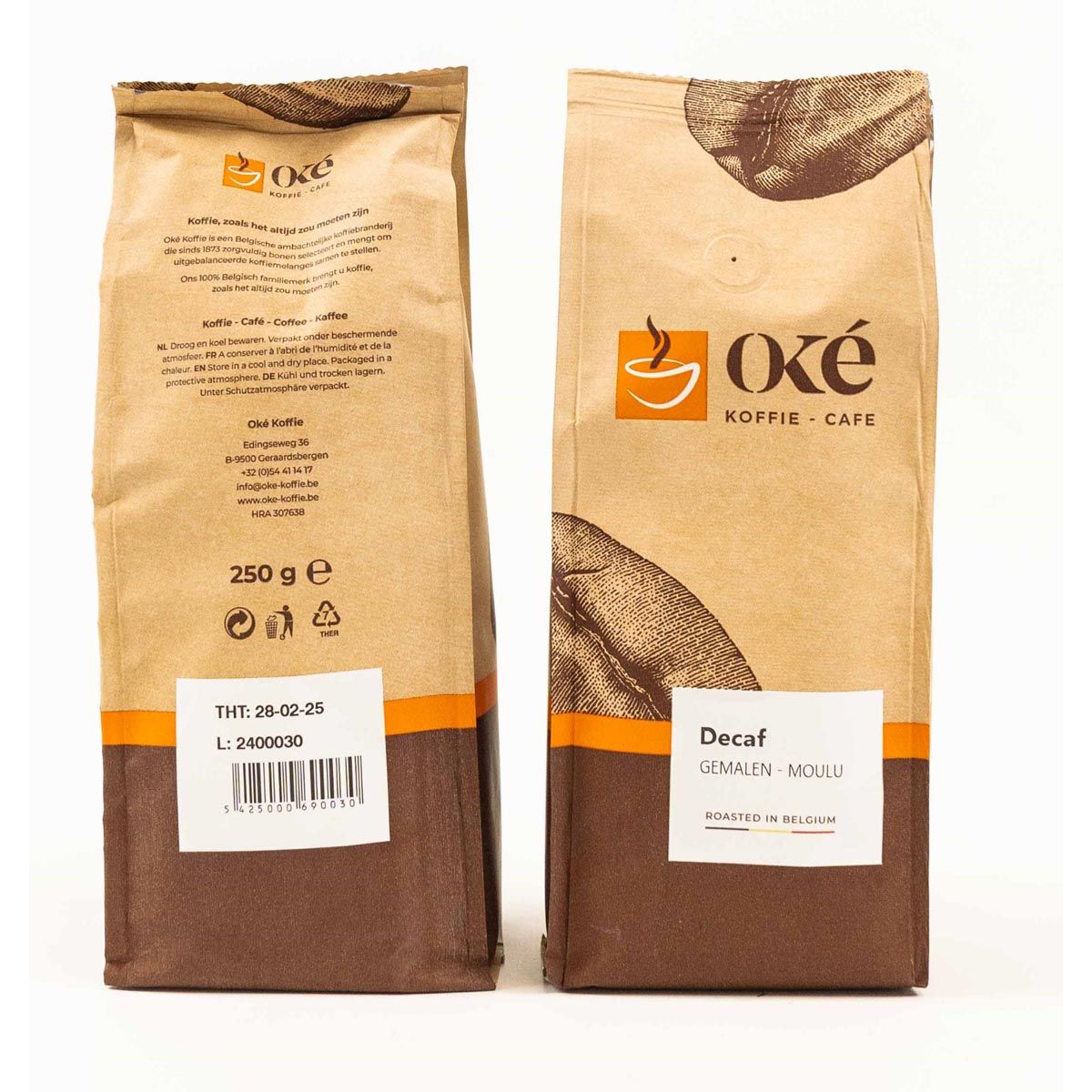 OKE Koffie - OKe coffee, ground, pack of 250 g, Deca