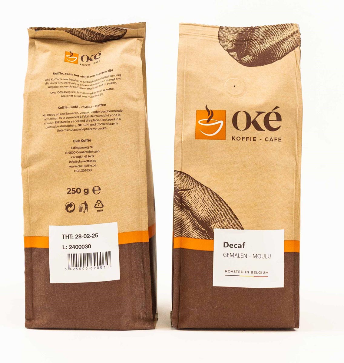 OKE Koffie - OKe coffee, ground, pack of 250 g, Deca