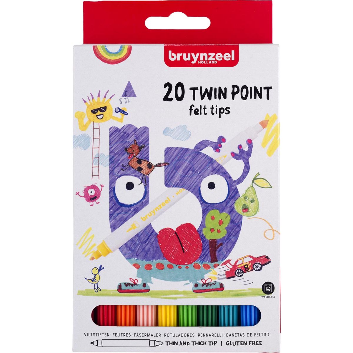 Bruynzeel Kids - Kids viltstiften Twin Point, set van 20 stuks in geassorteerde kleuren