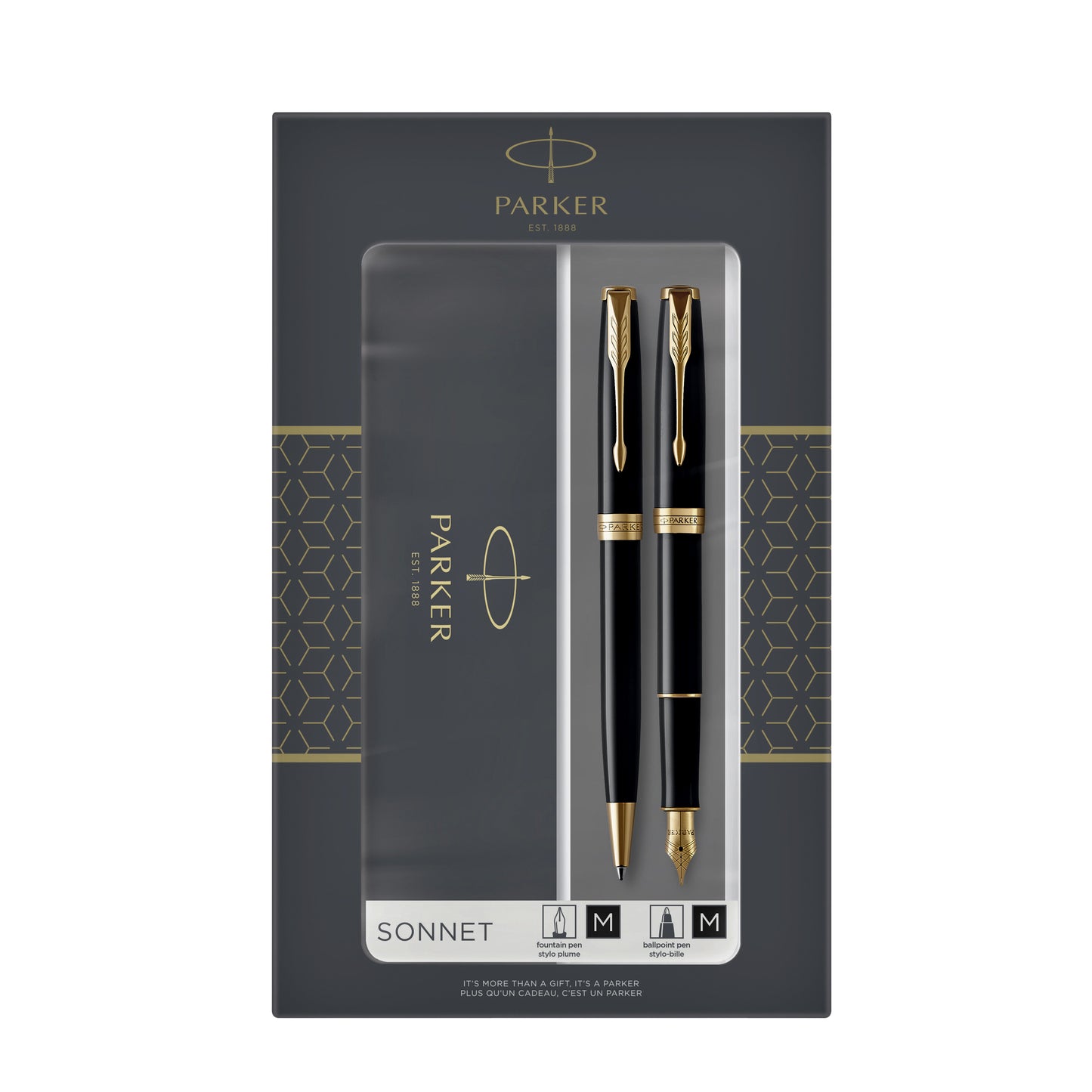 Parker - Balpen en vulpen Sonnet black lacquer GT medium 2 stuks