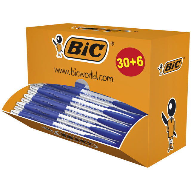 Bic - Balpen Atlantis classic grip clic M blauw valuepack 30+6 gratis