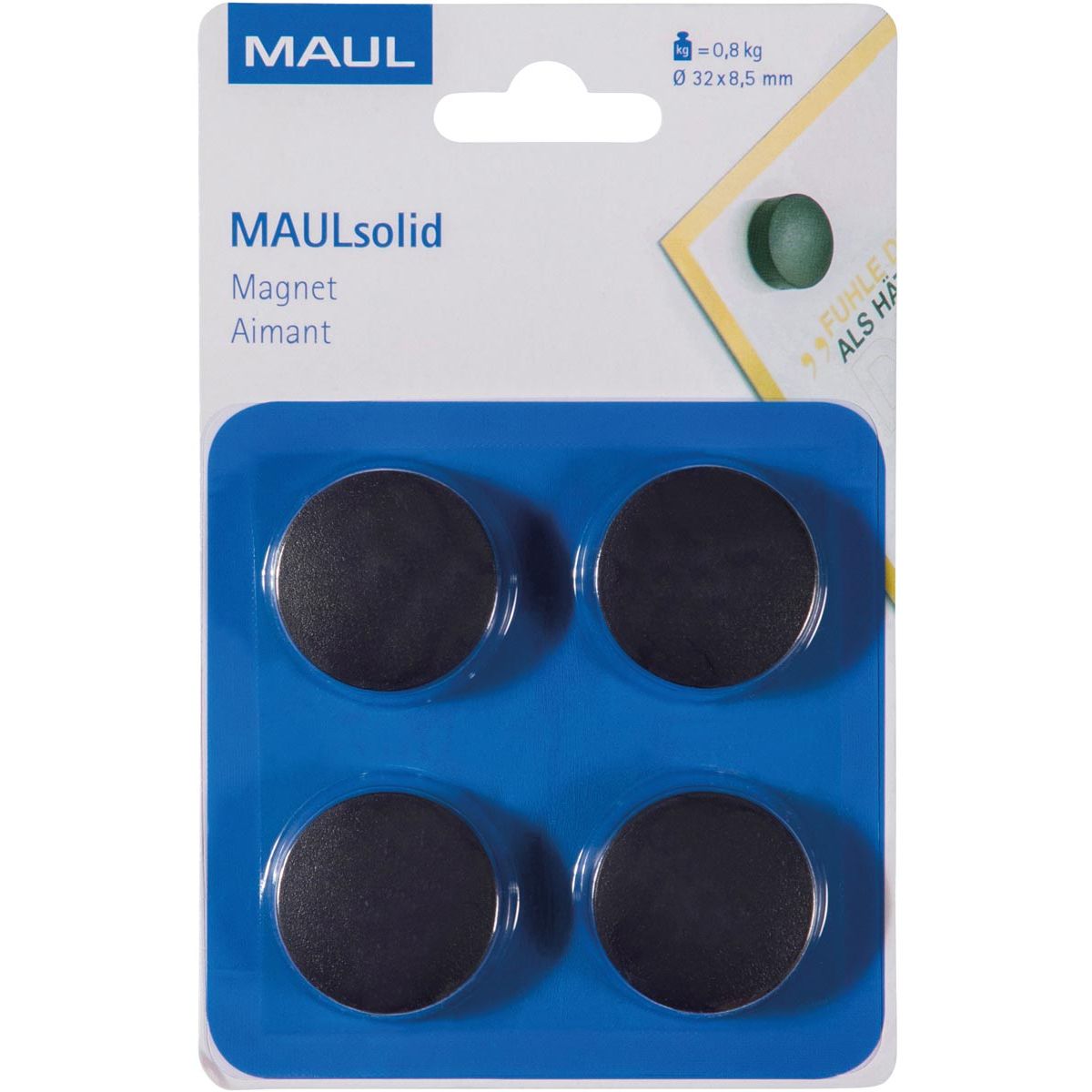 Maul - magneet Solid, 32 mm, trekkracht 800 gr, blister van 4 stuks, zwart