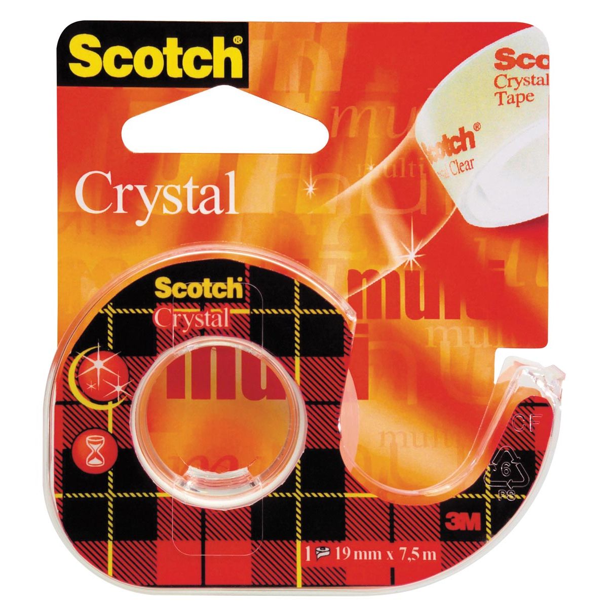 Scotch - Plakband Crystal ft 19 mm x 7,5 m, blister met 1 afroller met 1 rolletje
