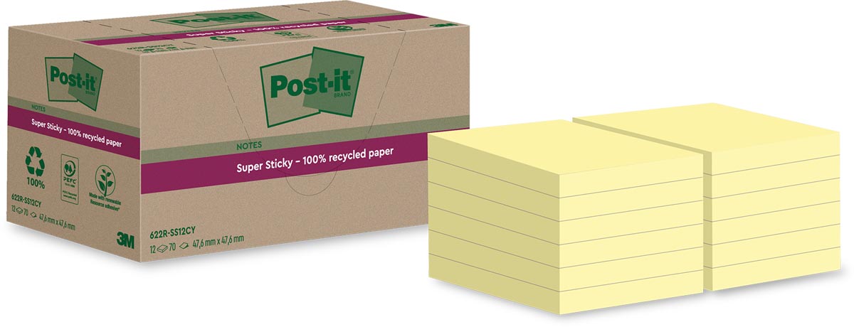 Post-it - Notizblock 622 RSS12CY 47,6x47,6mm Kanariengelb 12 Stück