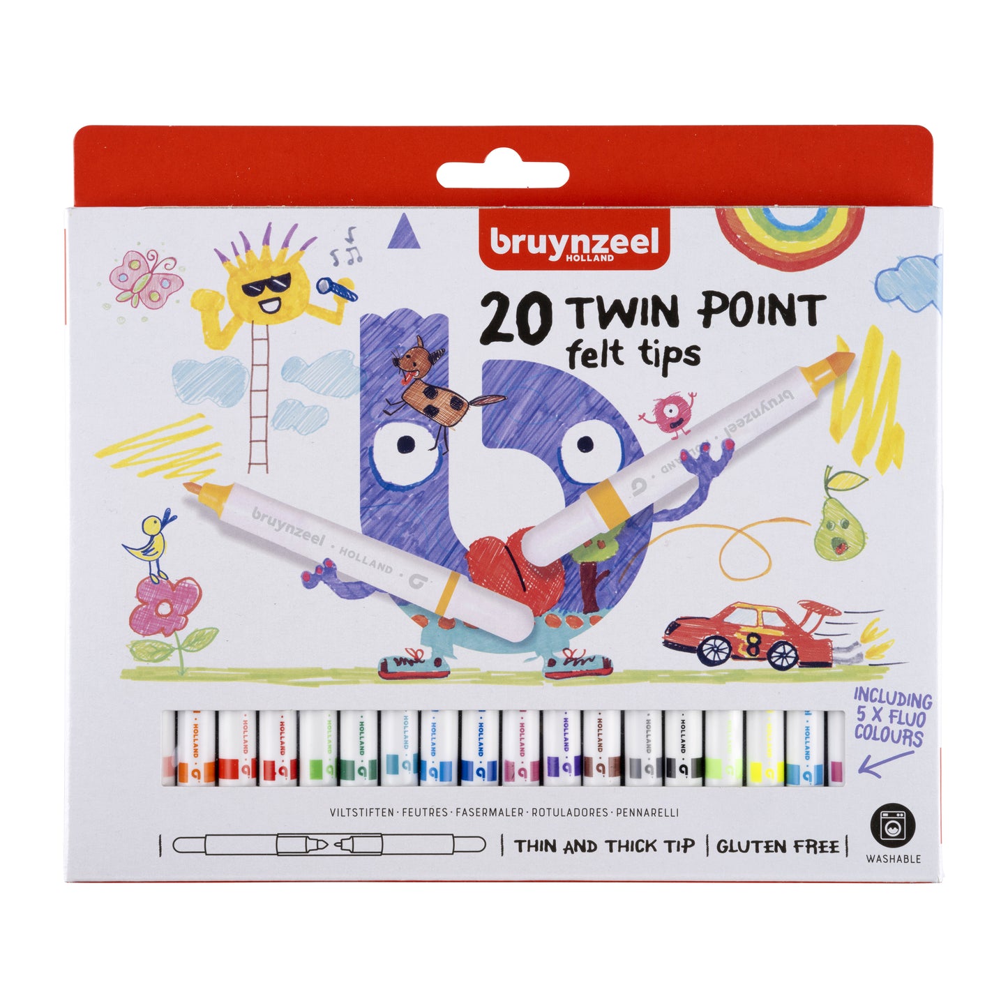 Bruynzeel - Viltstift kids twin point set 20 kleuren | 6 stuks