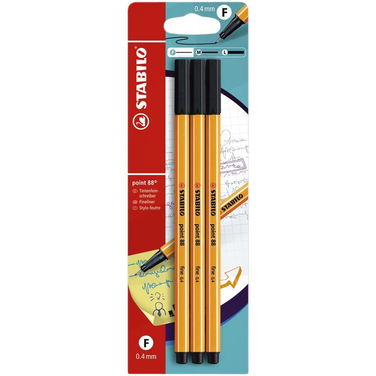 STABILO - Fineliner point 88 fine black blister of 3 pieces