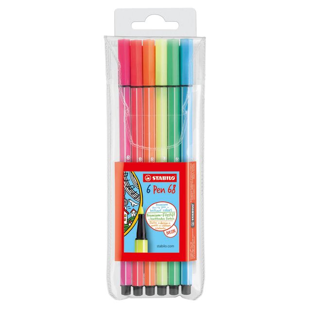 STABILO - Filzstift Pen 68 medium fluor sortiert, Etui mit 6 Stück