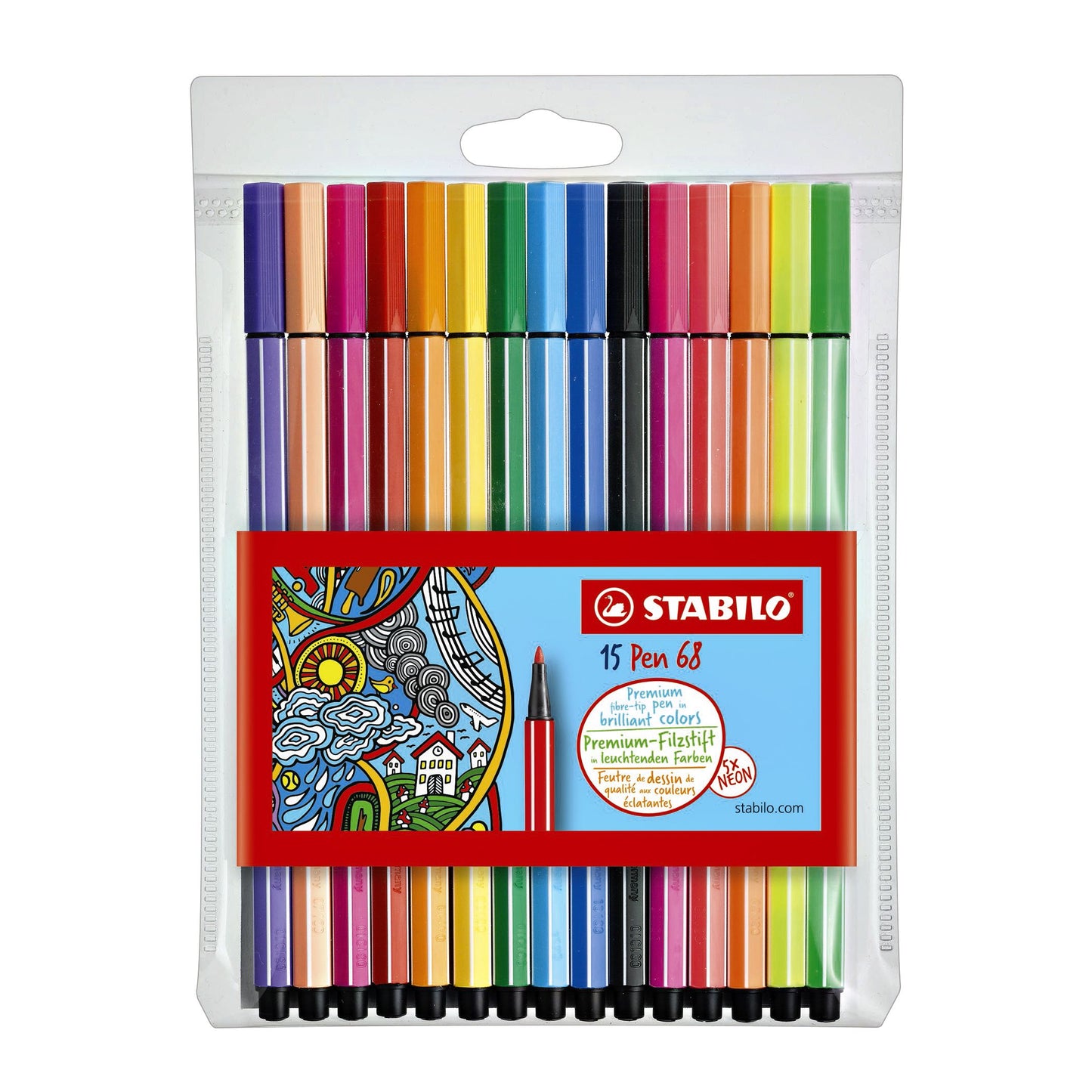 Stabilo - Pen 68, premium viltstift, etui met 15 kleuren