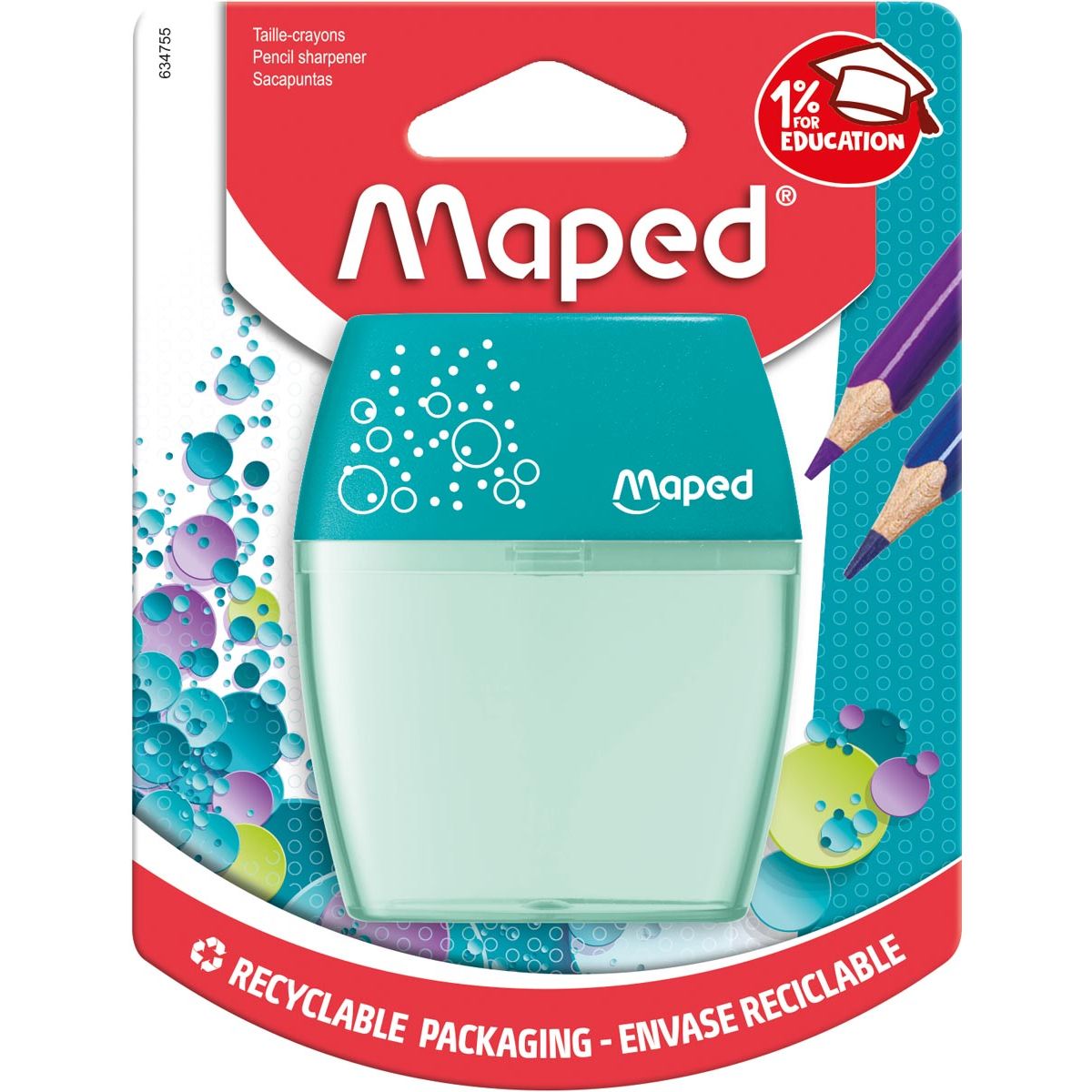 Maped - potloodslijper Shaker, 2 gaats, geassorteerde kleuren, blister van 1 stuk