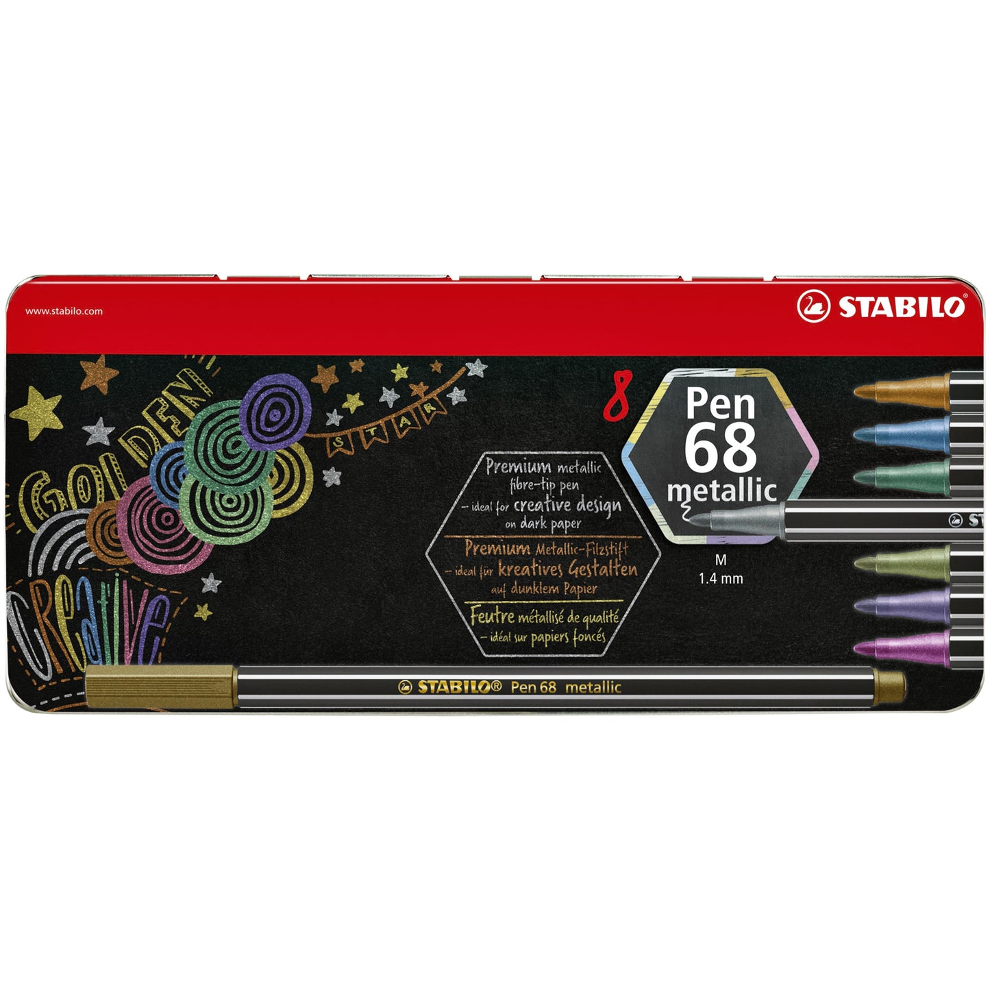Stabilo - Felt-tip pen Pen 68/8 medium metallic assorted tin of 8 pieces
