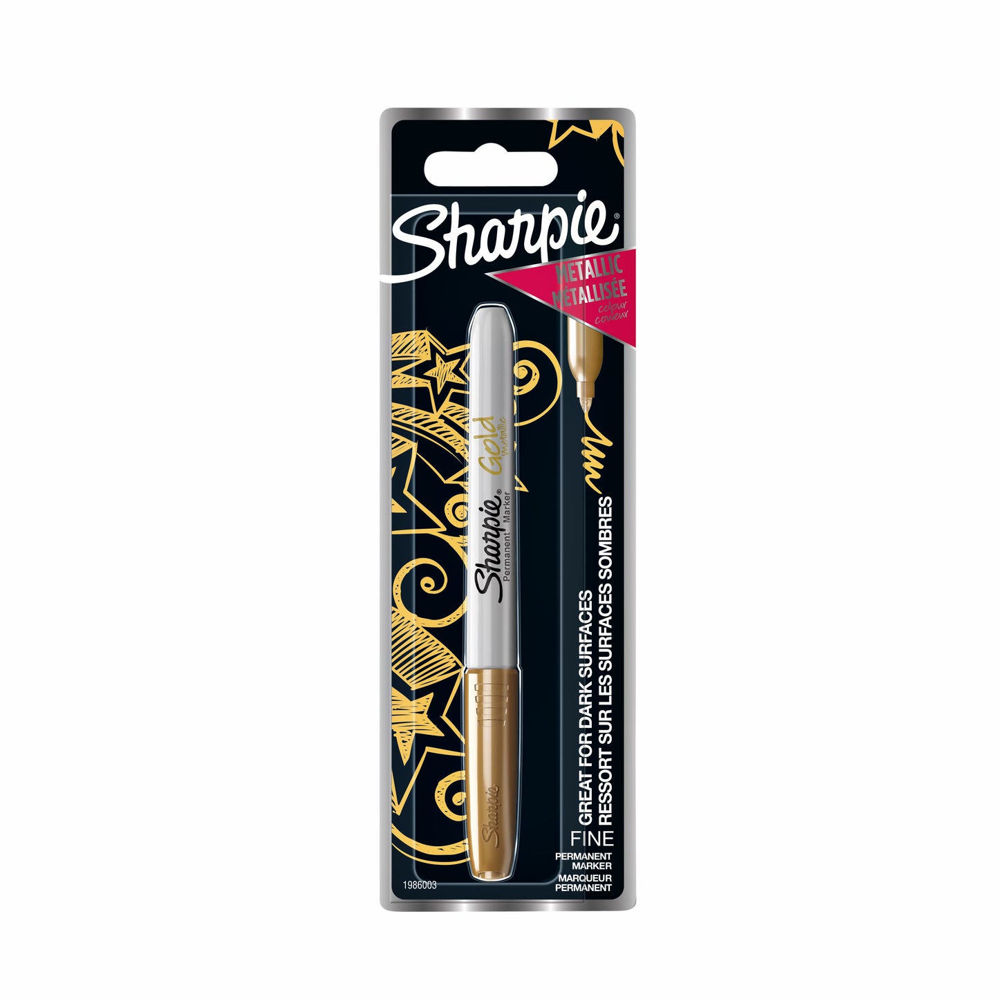 Sharpie - Feutre, blister rond fin métallisé doré, 1 pièce