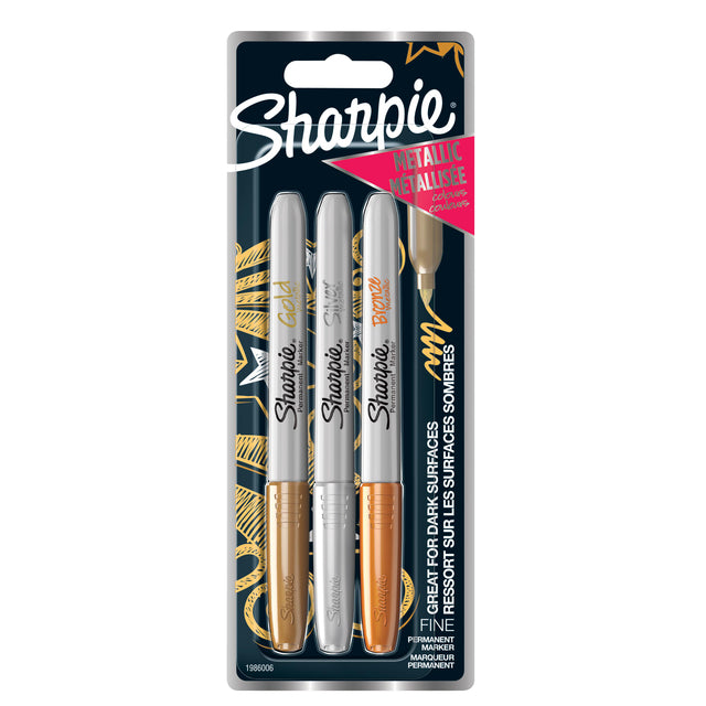 Sharpie - Rotulador redondo fino metálico surtido en blister de 3 piezas