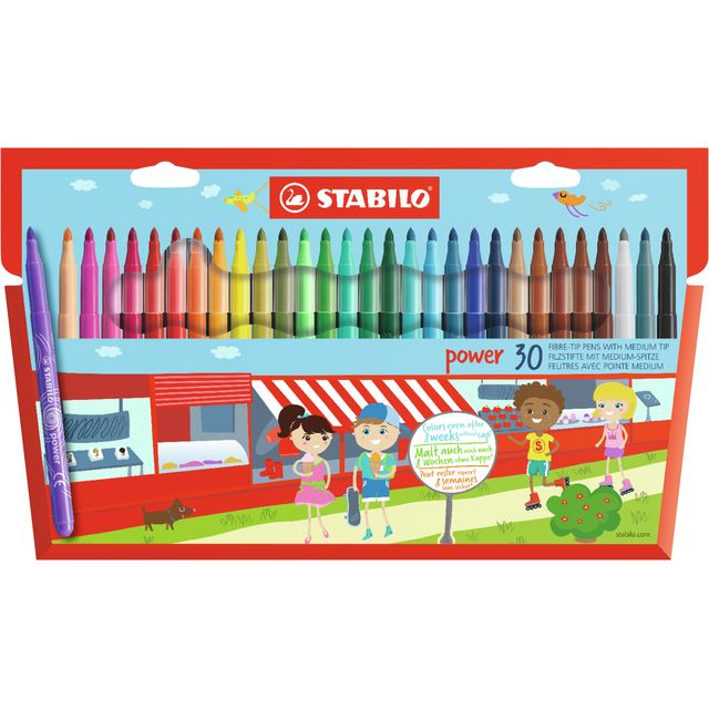 Stabilo - power, viltstift, tot 8 weken zonder dop, etui met 30 kleuren
