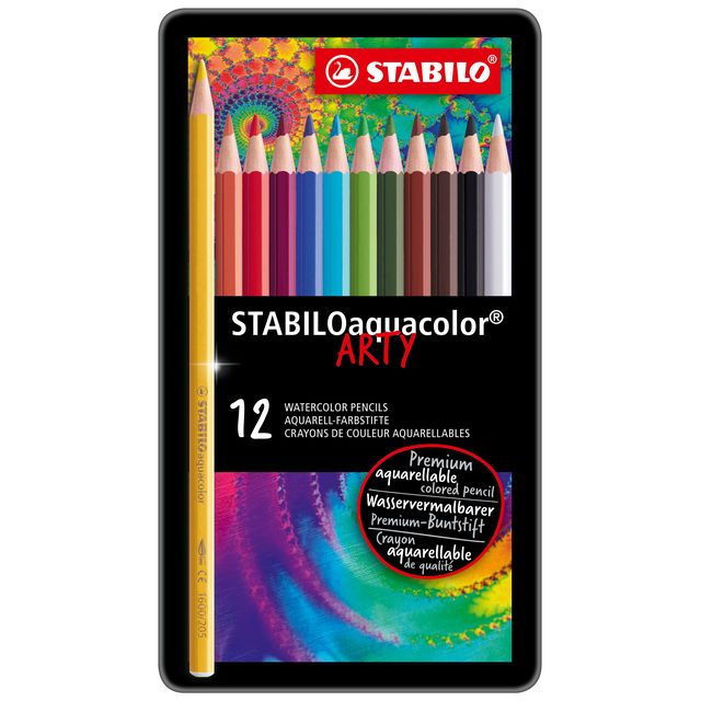 Stabilo - aquacolor, premium aquarel kleurpotlood, metalen etui met 12 kleuren