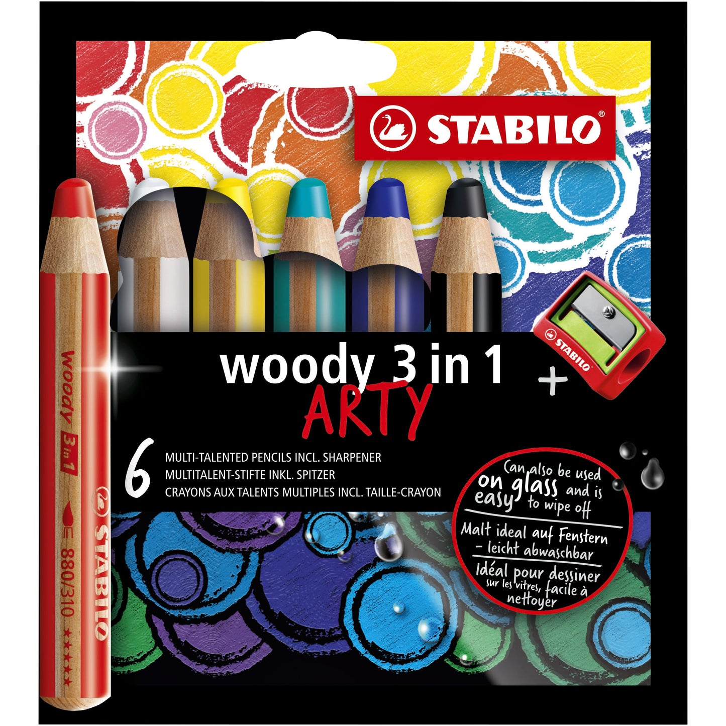 Stabilo - Crayons de couleur 880 Woody 3 en 1 Arty avec taille-crayon cul 6pcs | 5 pièces