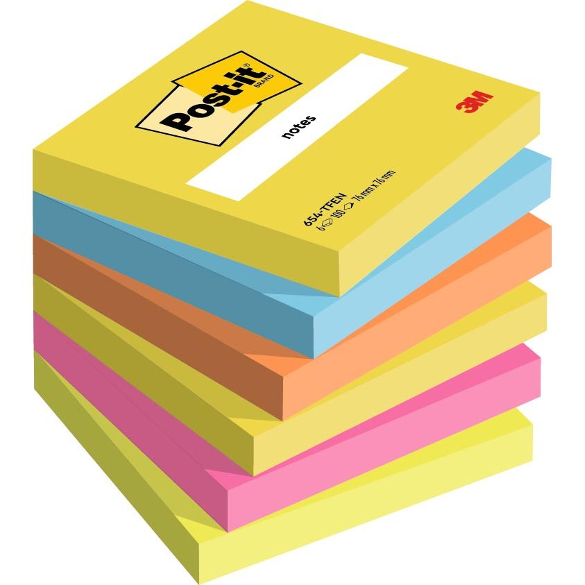 Post-it - Bloc mémo 654 76x76mm Couleurs Énergétiques 6 pièces