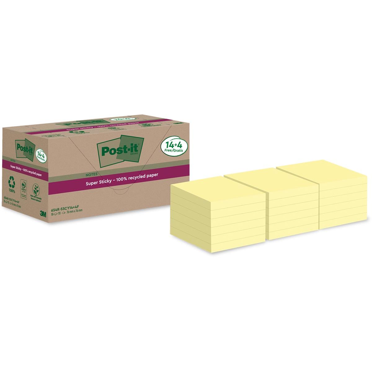 Post-it Super Sticky - Blocco note 654 RSS12CY 76x76mm giallo 14+4 omaggio