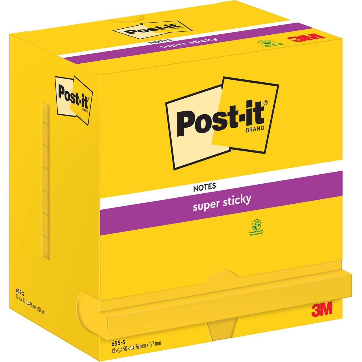 Post-it - Memo pad 655 Super Sticky 76x127mm neon yellow 12 pieces