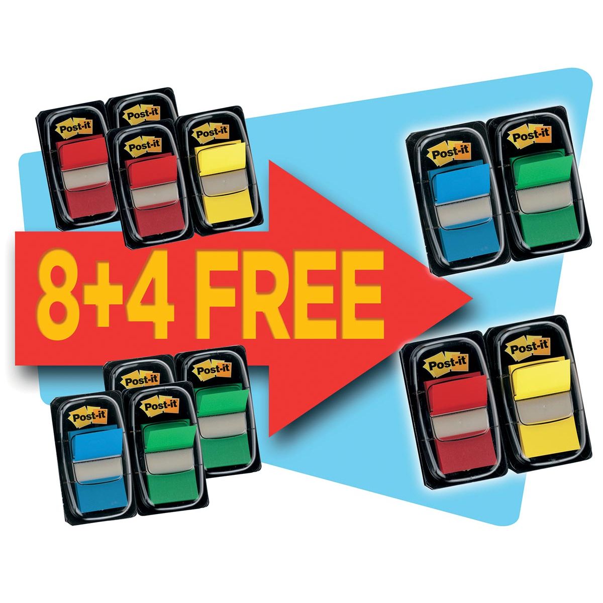 Post-it index - Index Standaard voordeelpak 8+4 GRATIS, geassorteerde kleuren